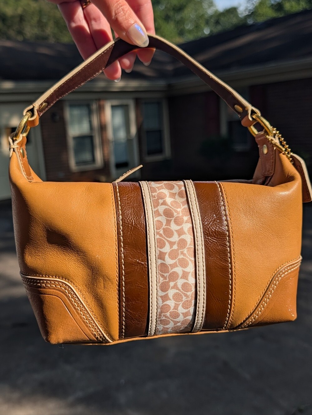 Vintage Coach Signature Stripe mini hobo Espresso Tones